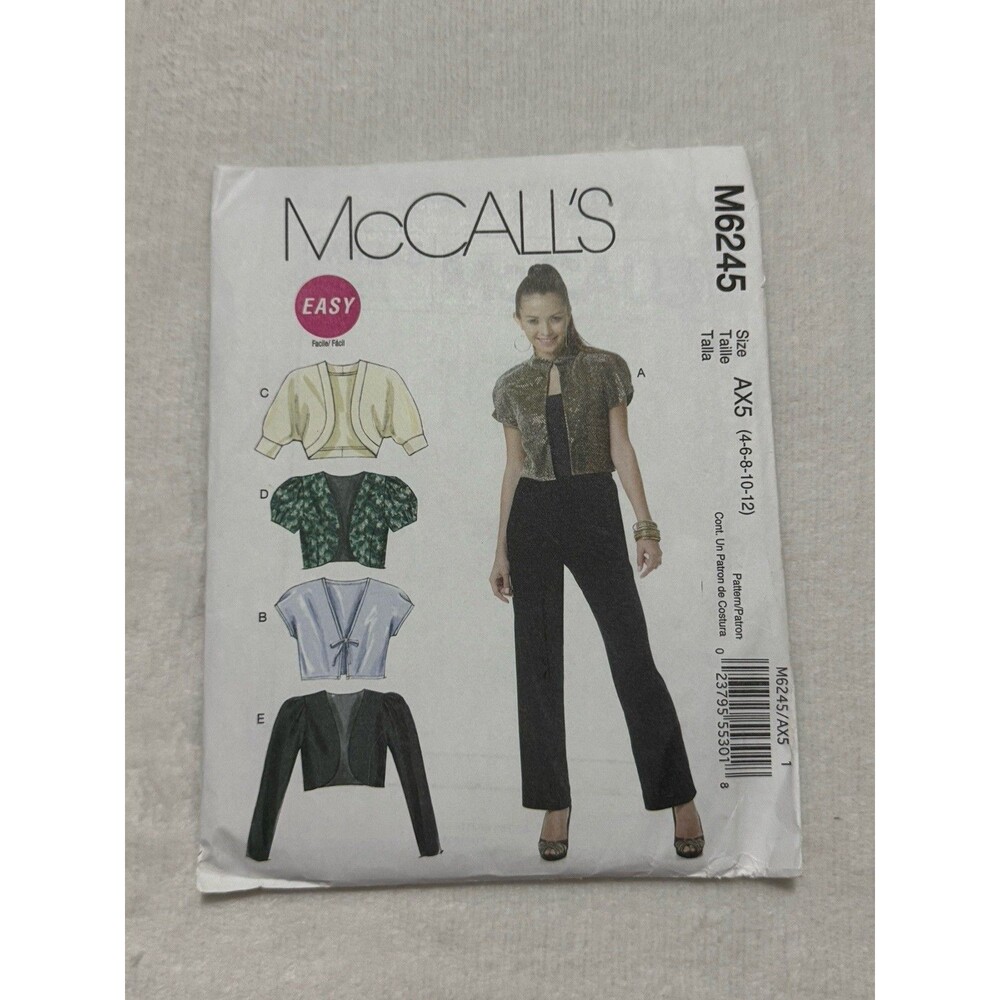 McCalls Sewing Pattern M6245 Sizes 14 16 18 20 Misses Shrugs Tops Easy